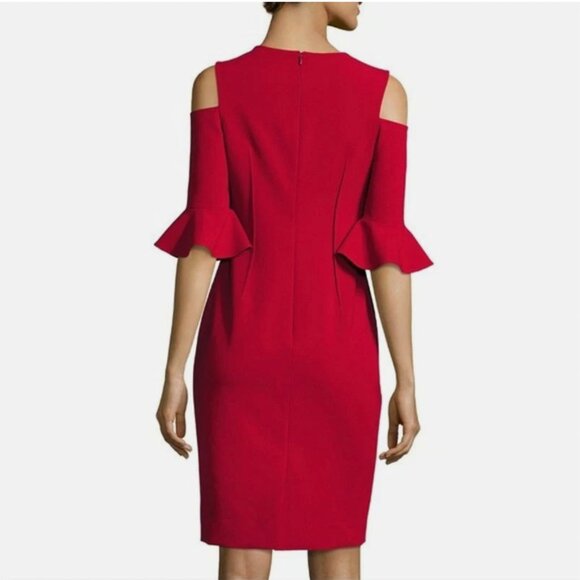 RICKIE FREEMAN for TERI JON Crepe Cold Shoulder Mini Sheath Dress, Size 8 - Picture 3 of 13